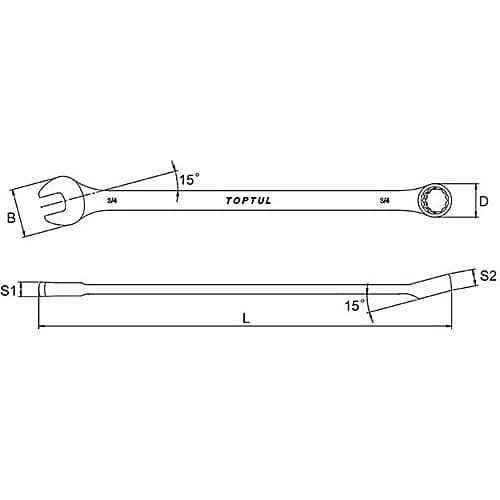Toptul 3/8 Inch 15° Offset Extra Long Combination Wrench (Mirror Polished), ACEL1212