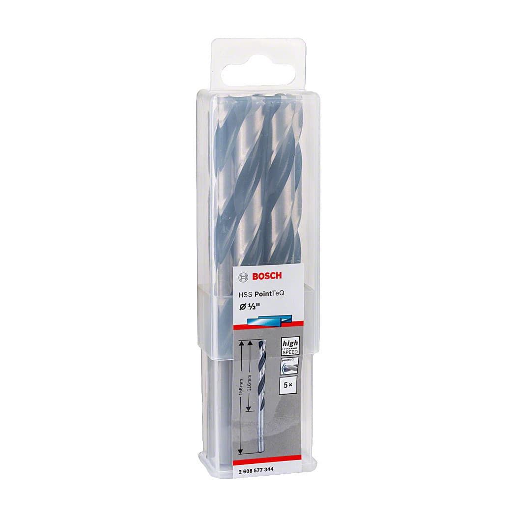 Bosch 1/2 Inch HSS Metal Drill Bits PointTeQ Range (Pack of 5 Pcs), 2 608 577 344