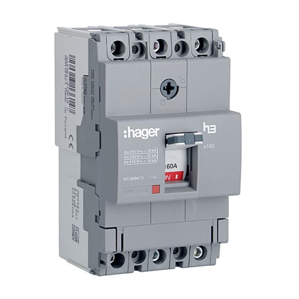 Hager Novello+ 160 Amp MCCBs Thermal Magnetic Release - X160 (3 Pole & 18 kA), HDA160Z