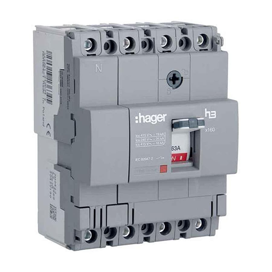 Hager Novello+ 32 Amp MCCBs Thermal Magnetic Release - X160 (4 Pole & 18 kA), HDA033Z
