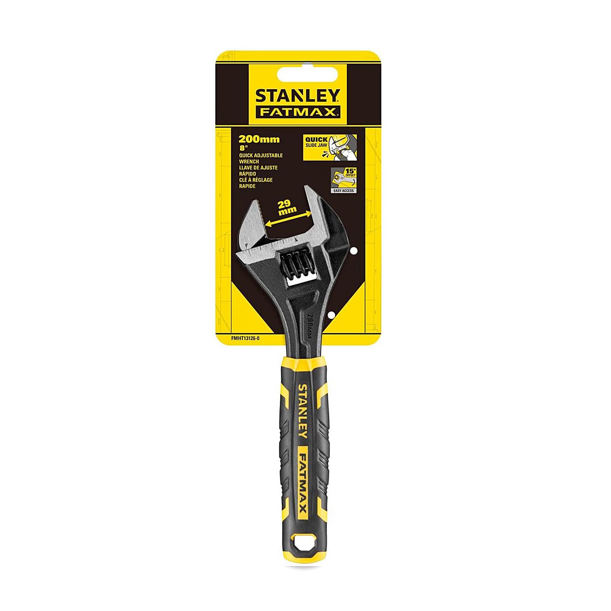 Stanley 200 mm / 8 inch Fatmax Bi-Material Quick Adjustable Wrench (Black Phosphate Finish), FMHT13126-0