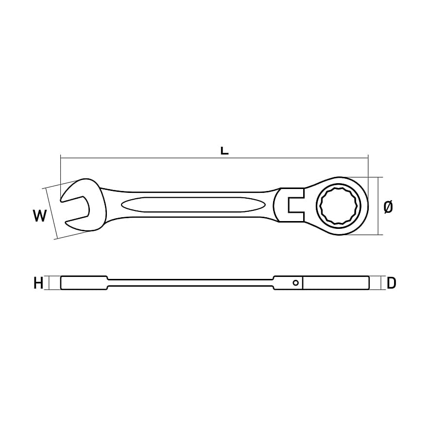 Hogert 19 mm Combination Ratchet Spanner With Flexible Head, HT1R059