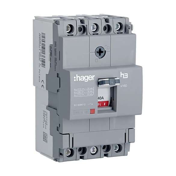 Hager Novello+ 63 Amp MCCBs Thermal Magnetic Release - X160 (3 Pole & 25 kA), HHA063Z