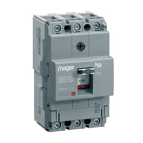 Hager Novello+ 125 Amp MCCBs Thermal Magnetic Release - X160 (3 Pole & 25 kA), HHA125Z