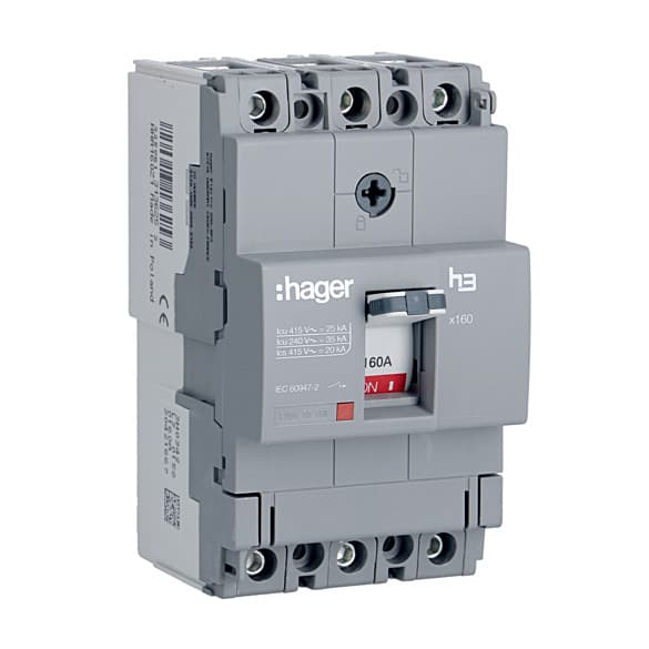Hager Novello+ 160 Amp MCCBs Thermal Magnetic Release - X160 (3 Pole & 25 kA), HHA160Z
