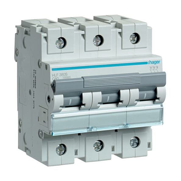 Hager Novello+ 80 Amp / 10 kA Miniature Circuit Breakers - (3 Pole & C Curve), HLF380S