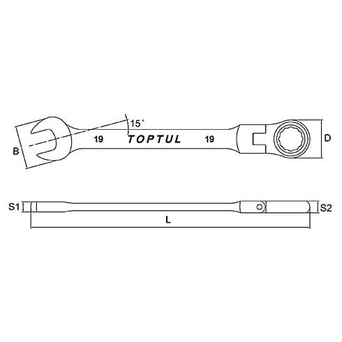 Toptul 13 mm Flexible Ratchet Combination Wrench (72 Teeth Ratchet Mechanism), AOAD1313 — view 2