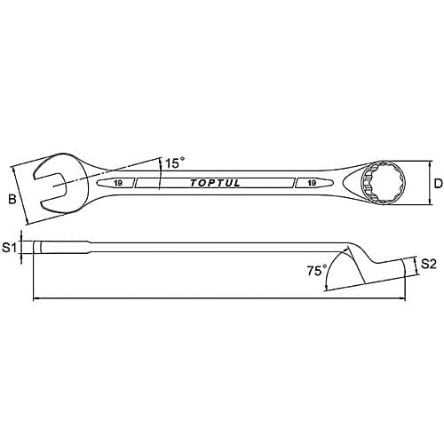 Toptul 9 mm 75° Offset Standard Combination Wrench (Satin Chrome Finished), AAEN0909 — view 2