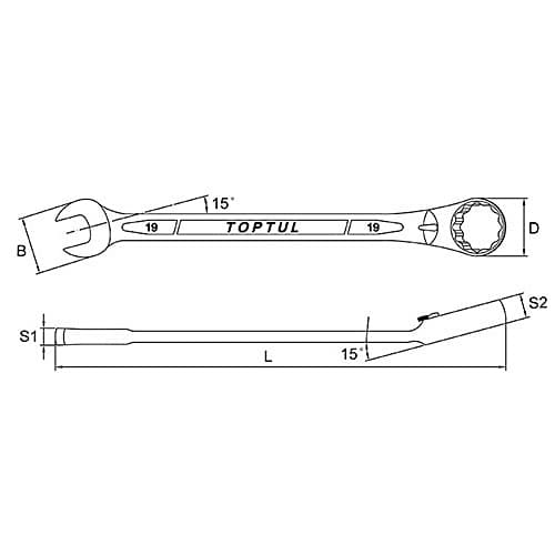 Toptul 22 mm Pro - Series Reversible Ratchet Combination Wrench (72 Teeth Ratchet Mechanism), ABAF2222