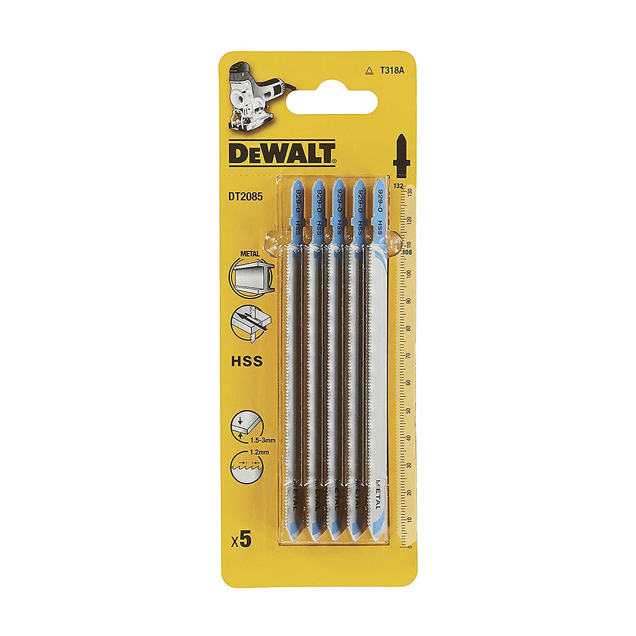 Dewalt 132 x 108 mm High Speed Steel Jigsaw Blades For Metal (T318A) (Pack of 5 Pcs), DT2085-QZ — view 2