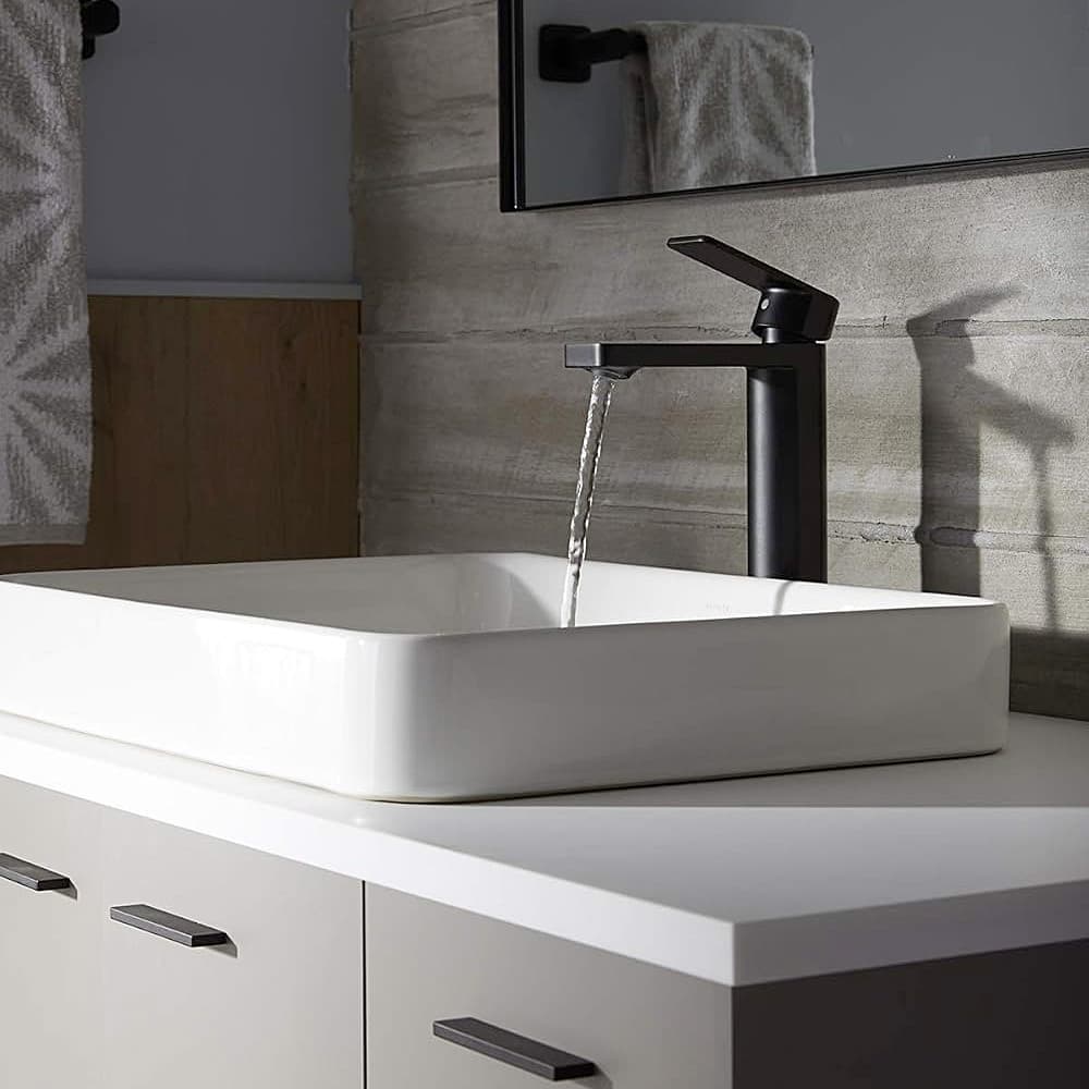 Kohler Parallel Single Control Wall Mount Tall Basin / Lavatory Faucet Without Drain In Matte Black Finish, K-23475T-4-BL — view 2