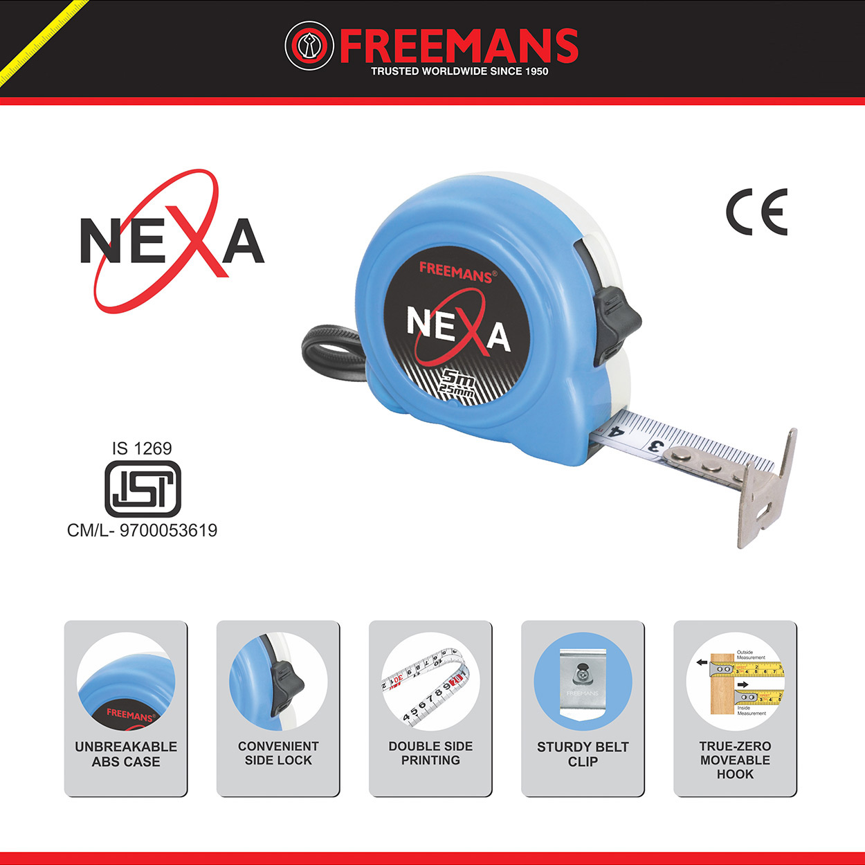 Freemans 7.5Mtr x 25mm Nexa Steel Tape With Belt Clip, NX7525 — view 2