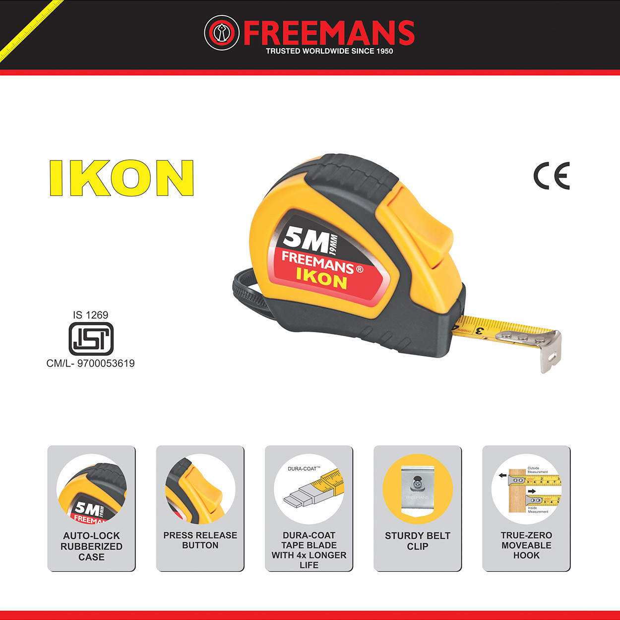Freemans 3Mtr x 16mm Ikon Steel Tape With Belt Clip, IK316 — view 2