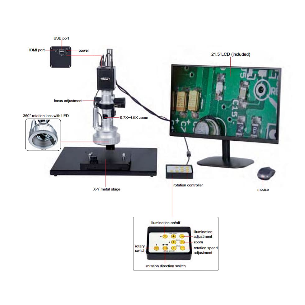 Insize 15X - 100X 3D Motorized Rotation Microscope with Display, 5301-D400 — view 2