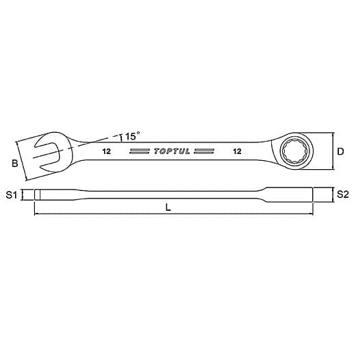 Toptul 9 mm Pro - Series Non - Reversible Ratchet Combination Wrench (72 Teeth Ratchet Mechanism), AOAF0909