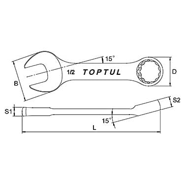Toptul 5/8 Inch 15° Offset Midget Combination Wrench (Stubby), ACAF2020 — view 2