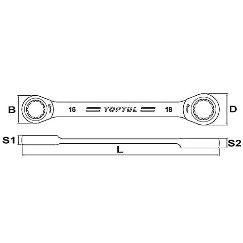 Toptul 10 x 11 mm Pro - Series Ratchet Double Ring Wrench (72 Teeth Ratchet Mechanism), AEAR1011