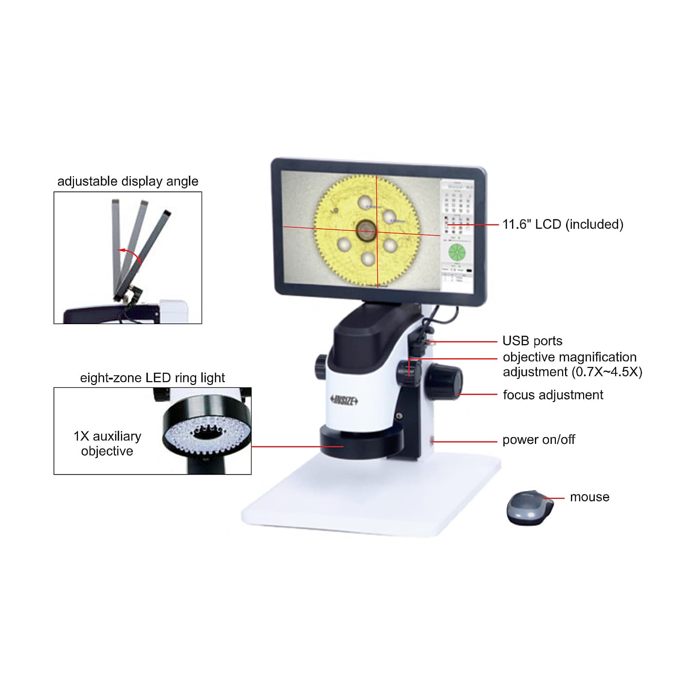 Insize 12X - 77X Large Depth of View Digital Measuring Microscope (Advanced Type), 5322-ID250A — view 2