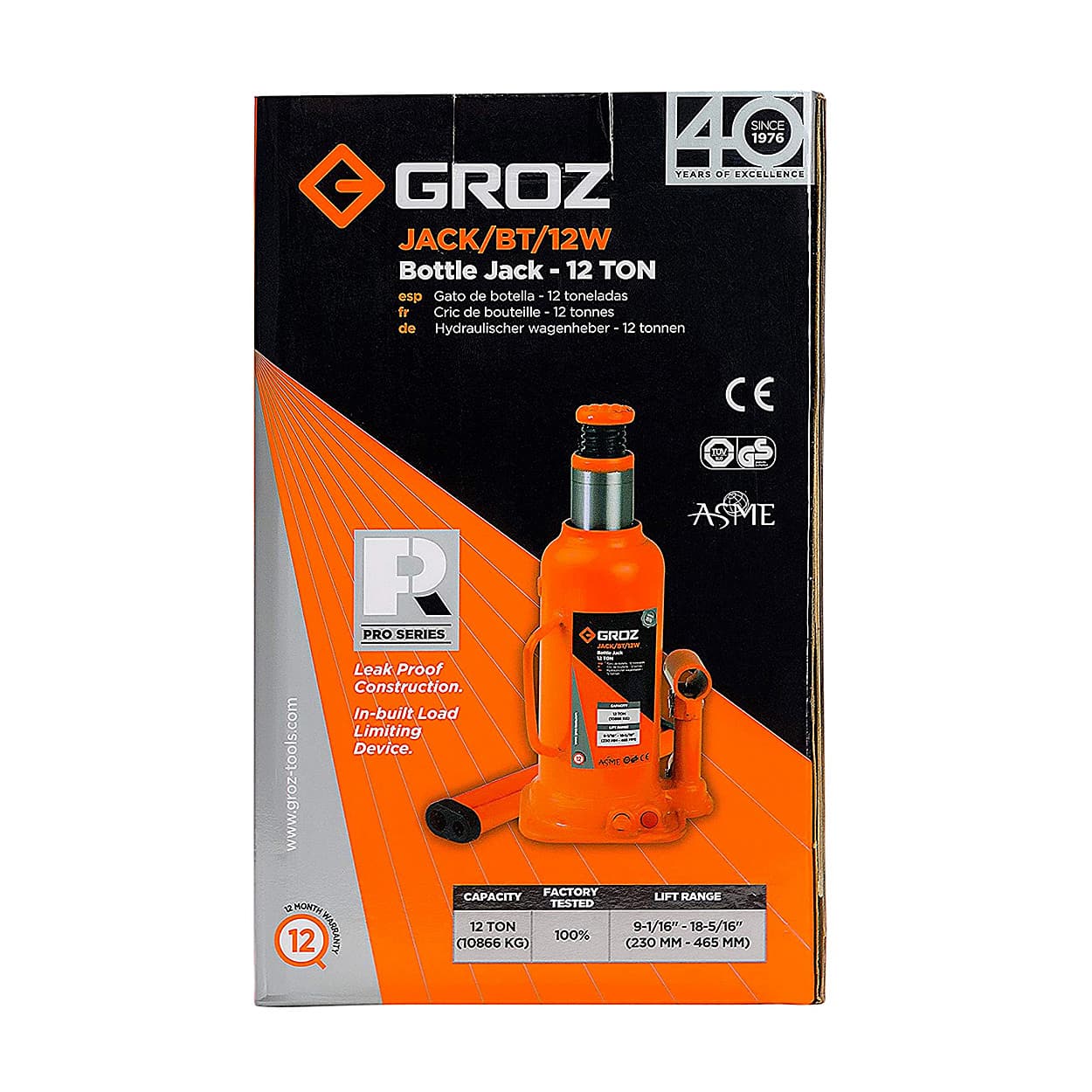 Groz 12 Ton Capacity Hydraulic Bottle Jack With Load Limiting Device, JACK/BT/12W — view 3