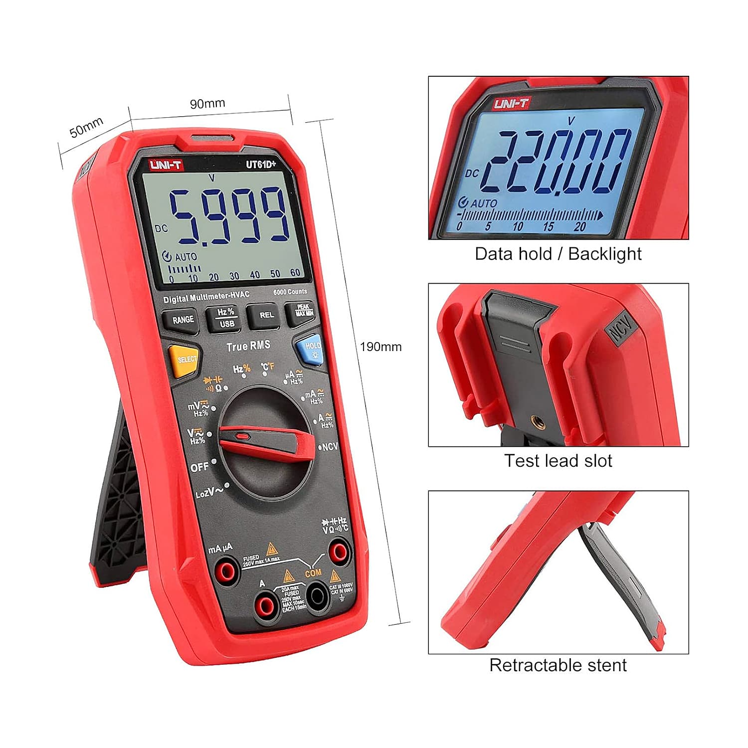 UNI-T 6000 Count True-RMS Digital Multimeter (HVAC), UT61D+ — view 3