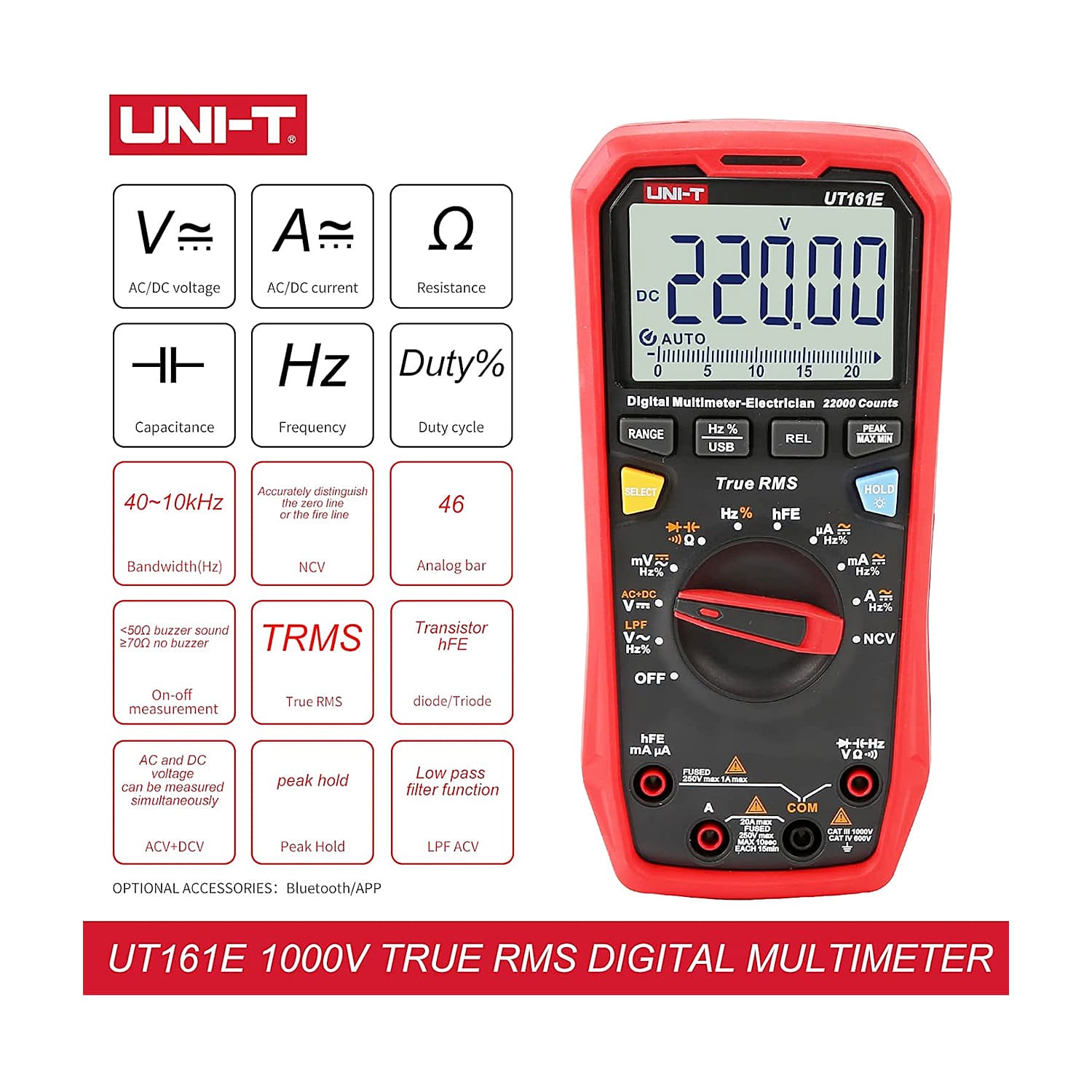 UNI-T 22000 Count True-RMS Electrician Digital Multimeter, UT161E — view 2