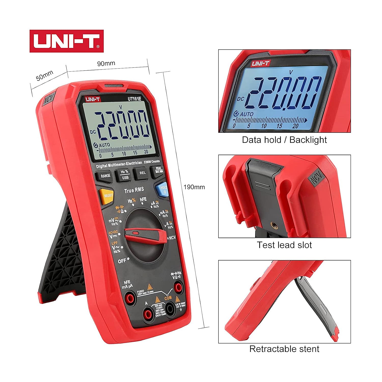 UNI-T 22000 Count True-RMS Electrician Digital Multimeter, UT161E — view 3