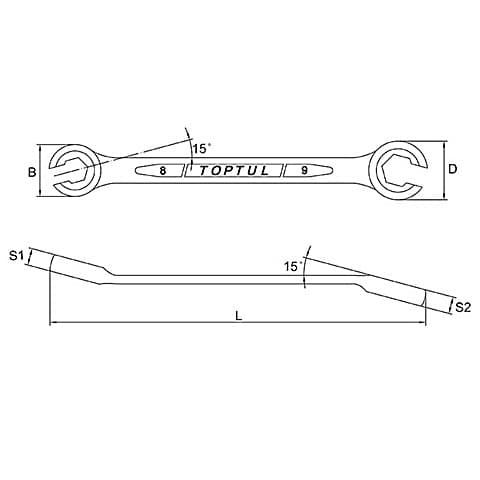 Toptul 11 x 13 mm (6 PT) Flare Nut Wrench (Satin Chrome Finished), AEEA1113