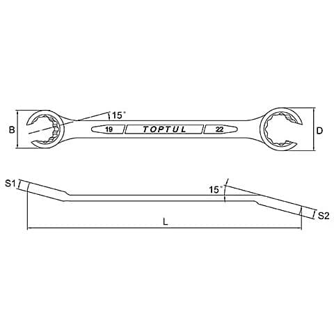 Toptul 14 x 17 mm (12 PT) Flare Nut Wrench (Satin Chrome Finished), AEEA1417