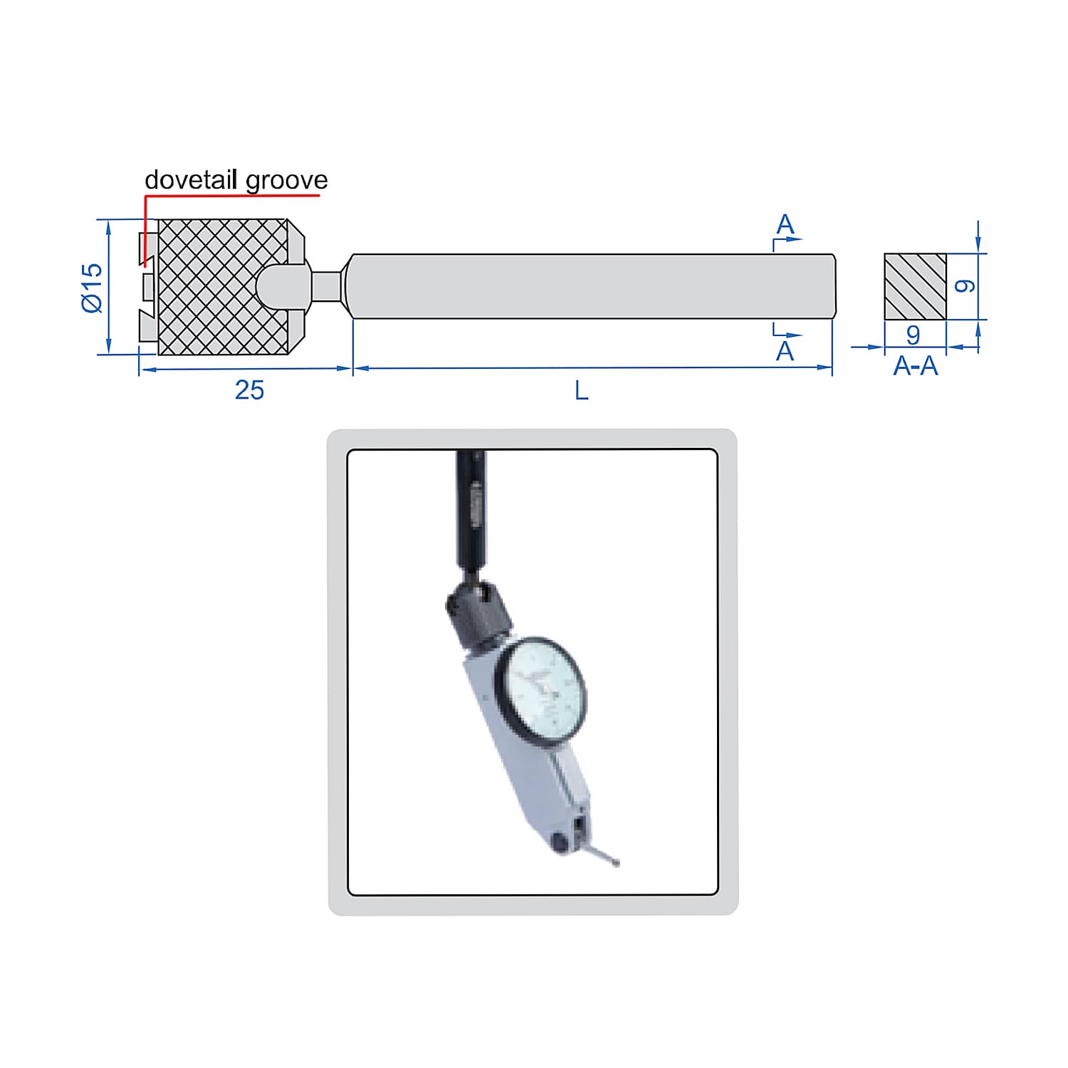 Insize 100 mm Length Dial Test Indicator Universal Holder, 6297-3 — view 2