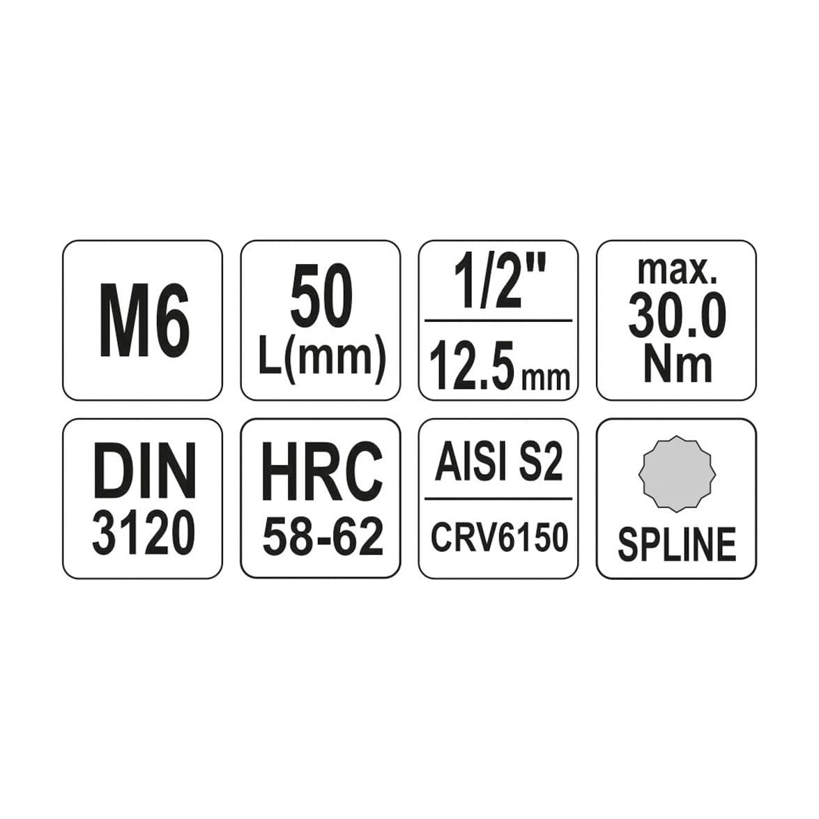 Yato M12 mm, 1/2 Square Drive Spline Bit Sockets, YT-04344