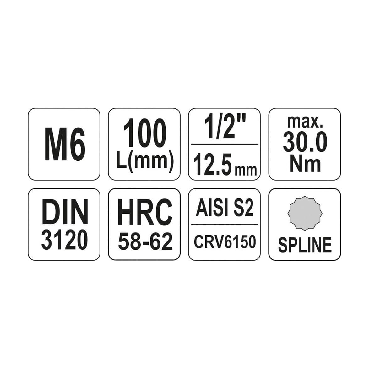 Yato M12 mm, 1/2 Square Drive Spline Bit Sockets, YT-04354