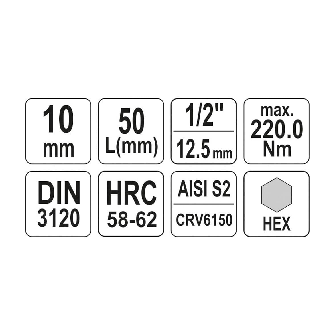 Yato 8 mm, 1/2 Inch Sq. Drive Hex Bit Sockets, YT-04384