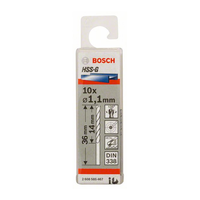 Bosch 1.10 x 36 mm HSS Metal Drill Bits (Pack of 10 Pcs), 2 608 585 467