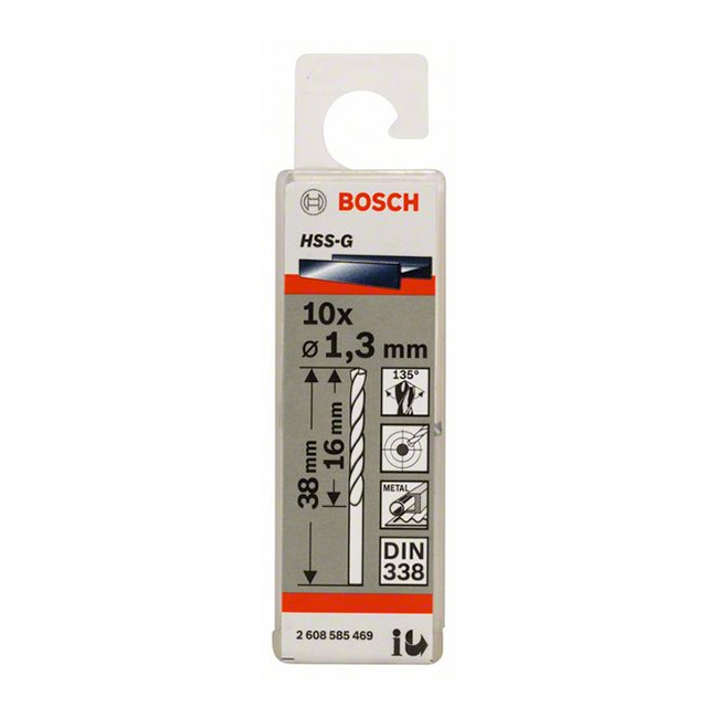 Bosch 1.30 x 38 mm HSS Metal Drill Bits (Pack of 10 Pcs), 2 608 585 469
