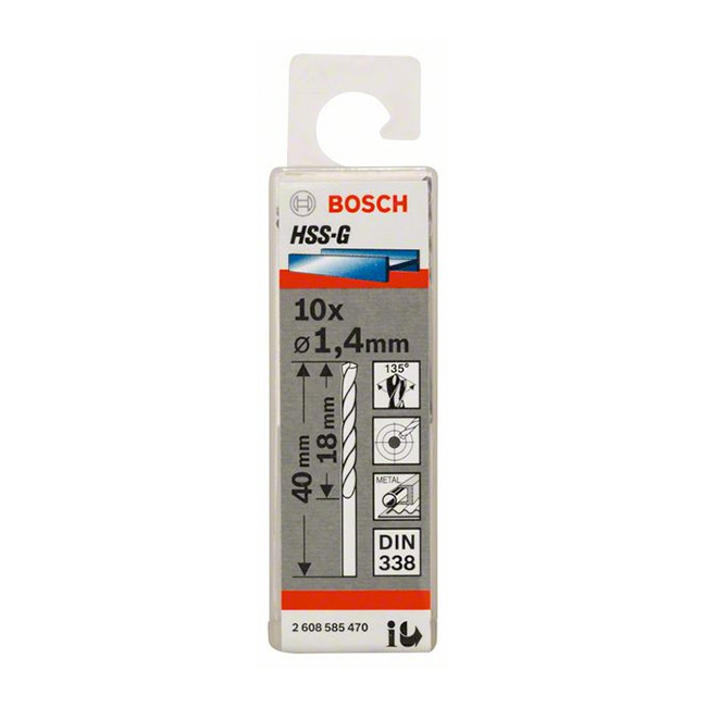 Bosch 1.40 x 40 mm HSS Metal Drill Bits (Pack of 10 Pcs), 2 608 585 470