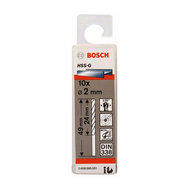 Bosch 2.00 x 49 mm HSS Metal Drill Bits (Pack of 10 Pcs), 2 608 595 051 — view 2