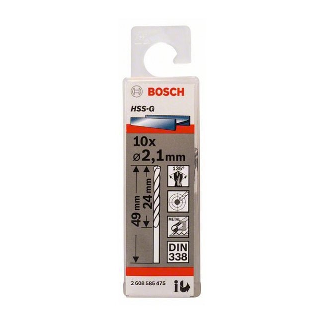 Bosch 2.10 x 49 mm HSS Metal Drill Bits (Pack of 10 Pcs), 2 608 585 475