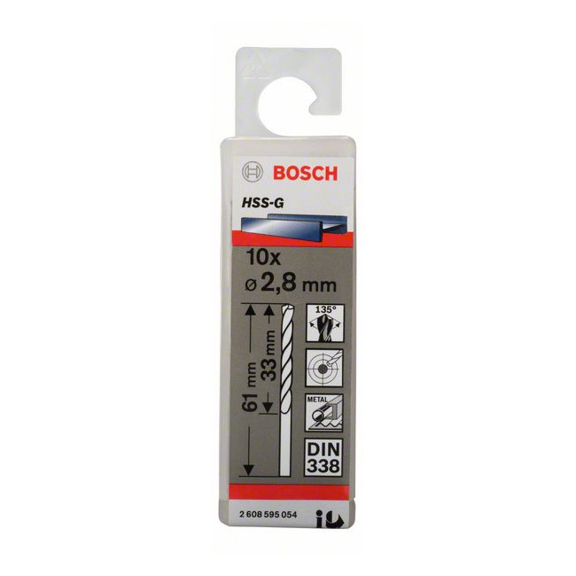 Bosch 2.80 x 61 mm HSS Metal Drill Bits (Pack of 10 Pcs), 2 608 595 054