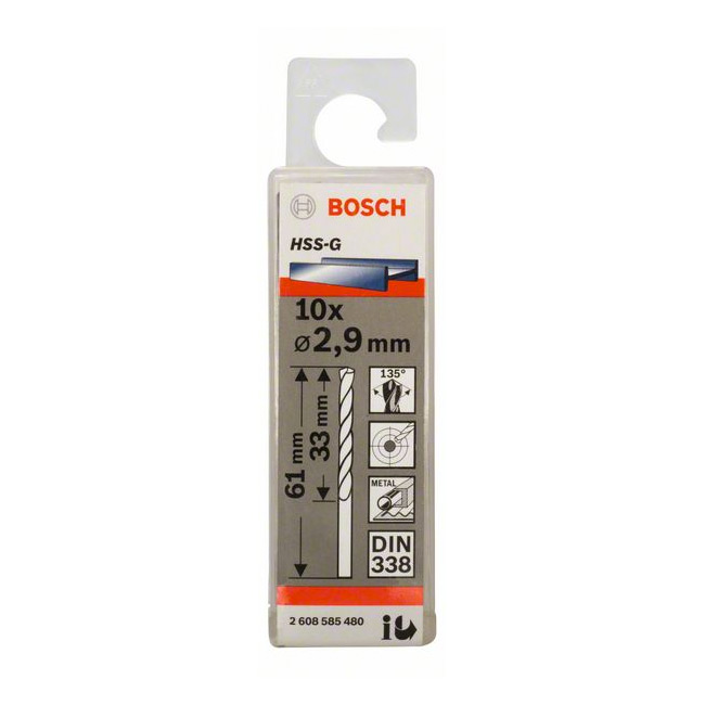 Bosch 2.90 x 61 mm HSS Metal Drill Bits (Pack of 10 Pcs), 2 608 585 480
