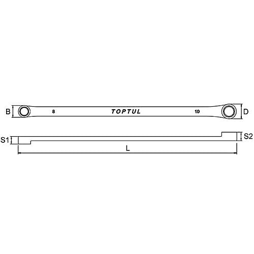 Toptul 10 x 12 mm Flat Type Extra-Long Double Ring Wrench (Satin Chrome Finished), AAAP1012