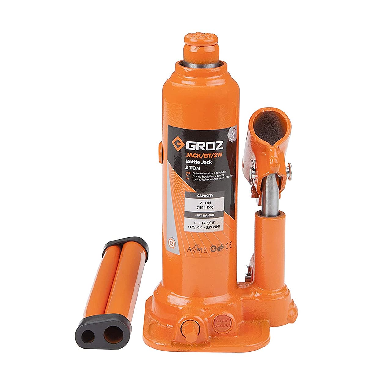 Groz 2 Ton Capacity Hydraulic Bottle Jack With Load Limiting Device, JACK/BT/2W