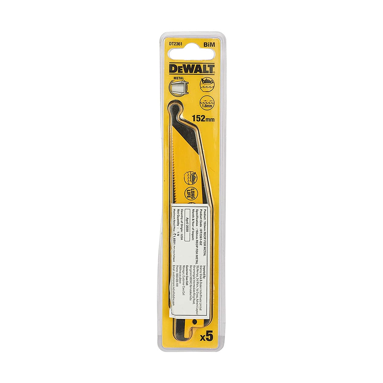 Dewalt 152 mm Bi-Metal Reciprocating Saw Blades-For Fast Cuts In Metal, DT2361-QZ — view 3
