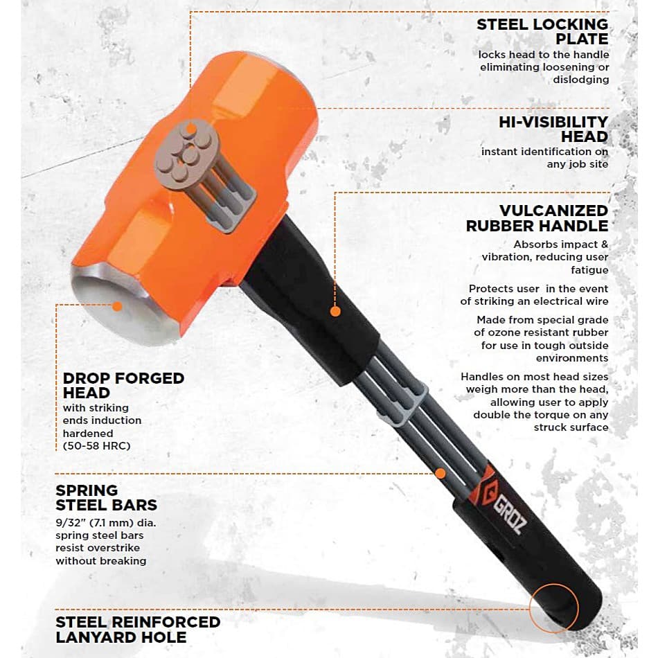 Groz 3600 Gms Heavy Duty Sledge Hammer With 36 Inch Indestructible Handle (52 HRC Head), SHID/8/36