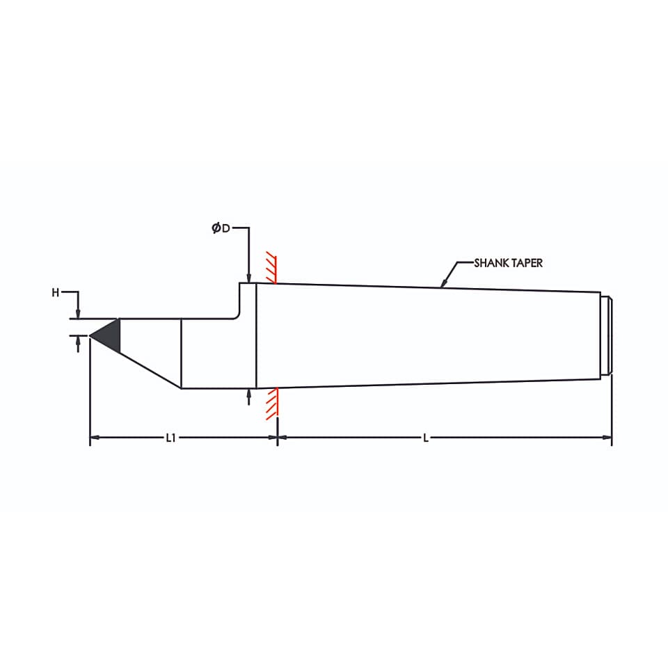 Tooltech MT-2 / 8 mm Tip Diameter Carbide Tipped Half Dead Centre