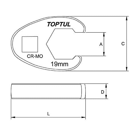 Toptul 16 mm / 3/8 Inch Sq. Drive (6 PT) Flare Nut Crowfoot Wrench, AEAV1216 — view 2