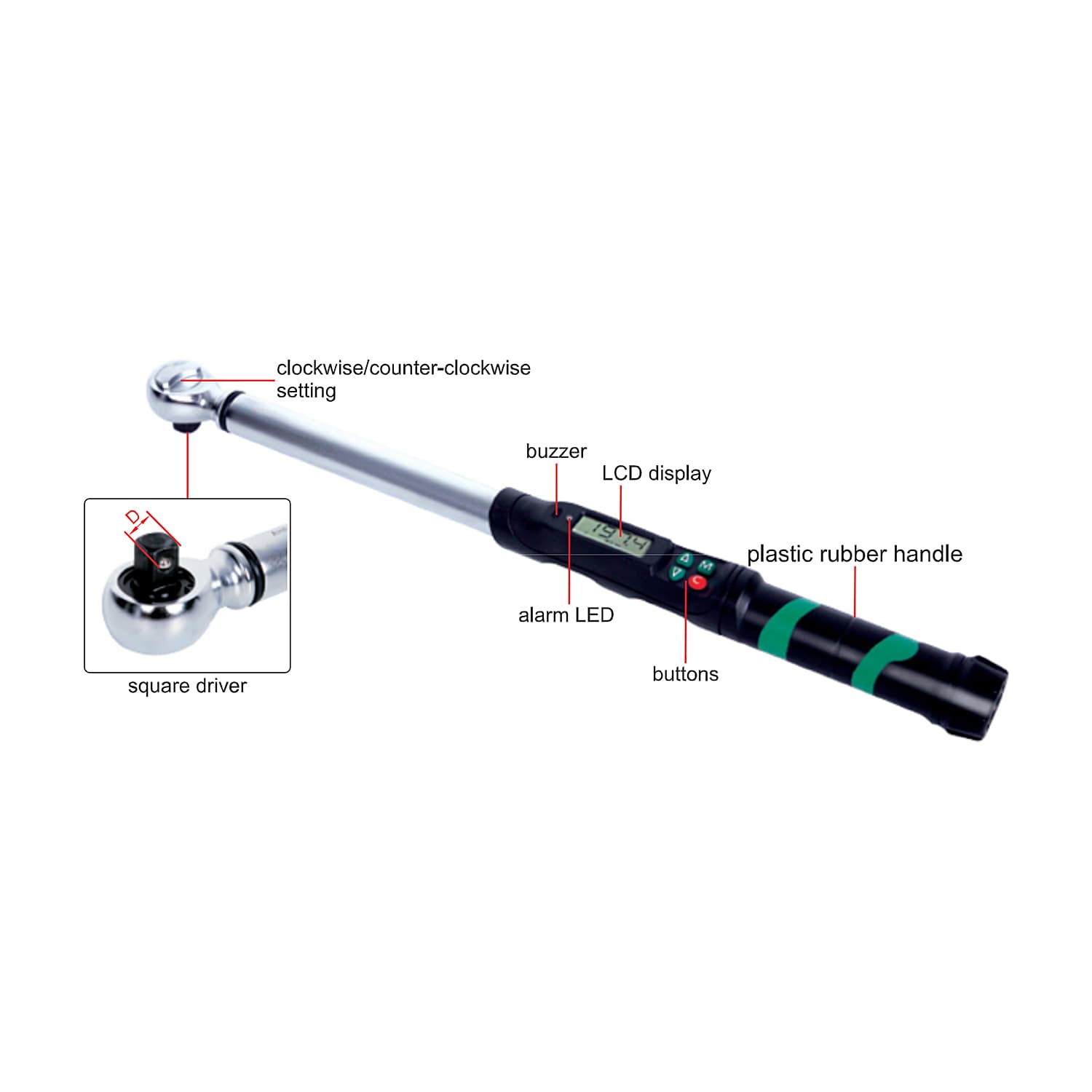 Insize 10 - 100 Nm Basic Type Digital Torque Wrench (3/8 Inch Sq. Drive), IST-33W100 — view 2