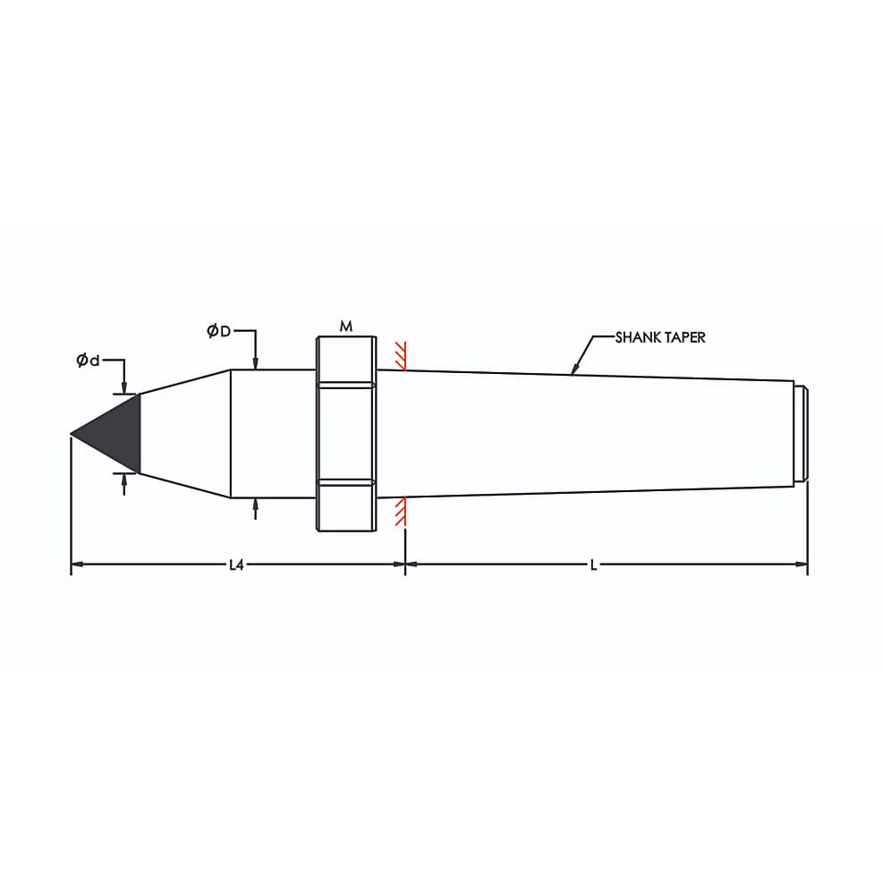 Tooltech MT-3 / 11 mm Tip Diameter CNC Carbide Tipped Extended Dead Centre (With Draw Off Nut) — view 2