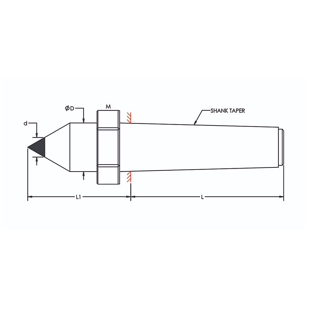 Tooltech MT-3 / 11 mm Tip Diameter CNC Carbide Tipped Stub Dead Centre (With Draw Off Nut)