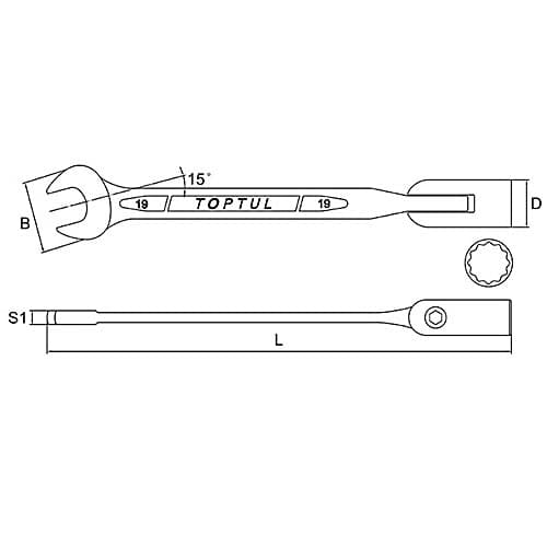Toptul 8 mm Swivel-Socket Combination Wrench (12 PT), AEEB0808