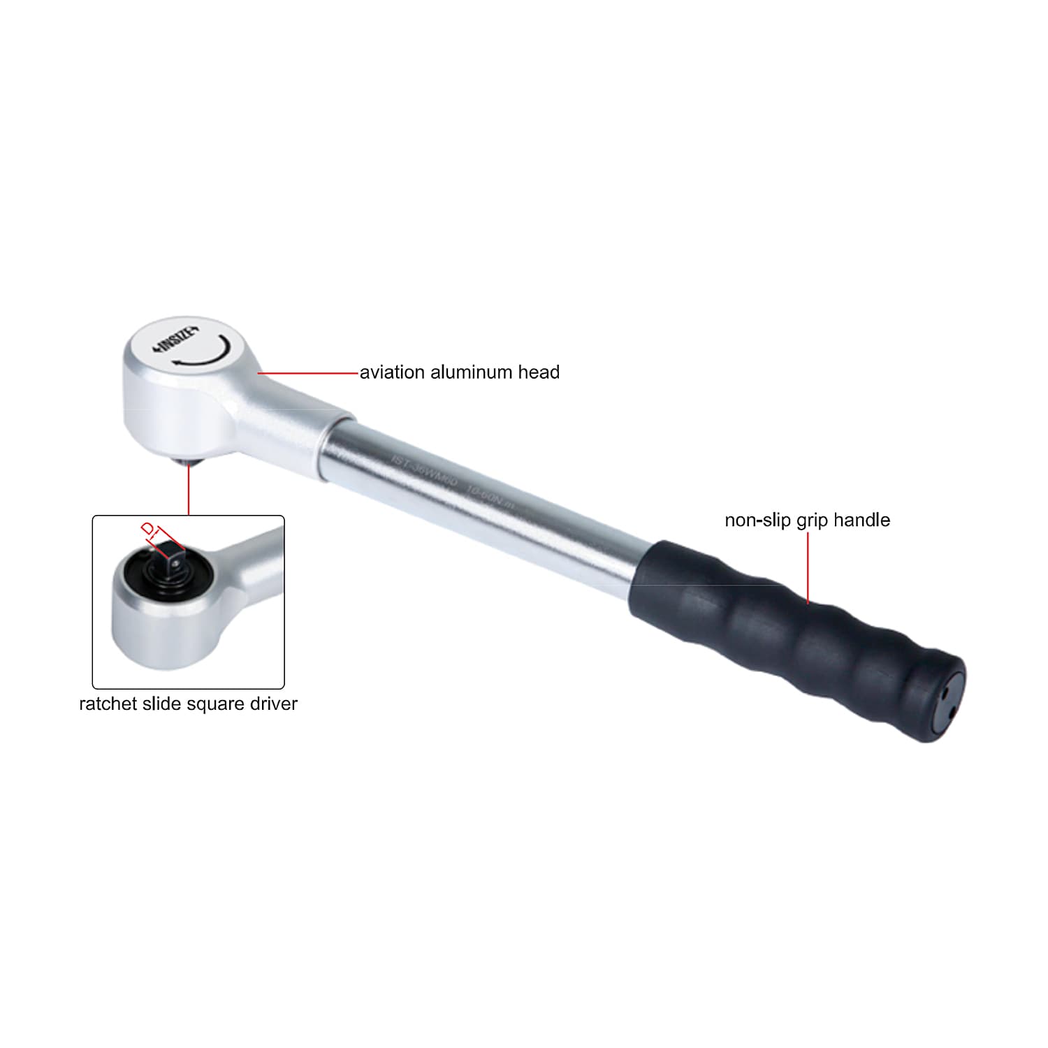 Insize 5 - 25 Nm Slip Type Preset Torque Wrench (1/4 inch Sq. Drive), IST-36WM25 — view 2